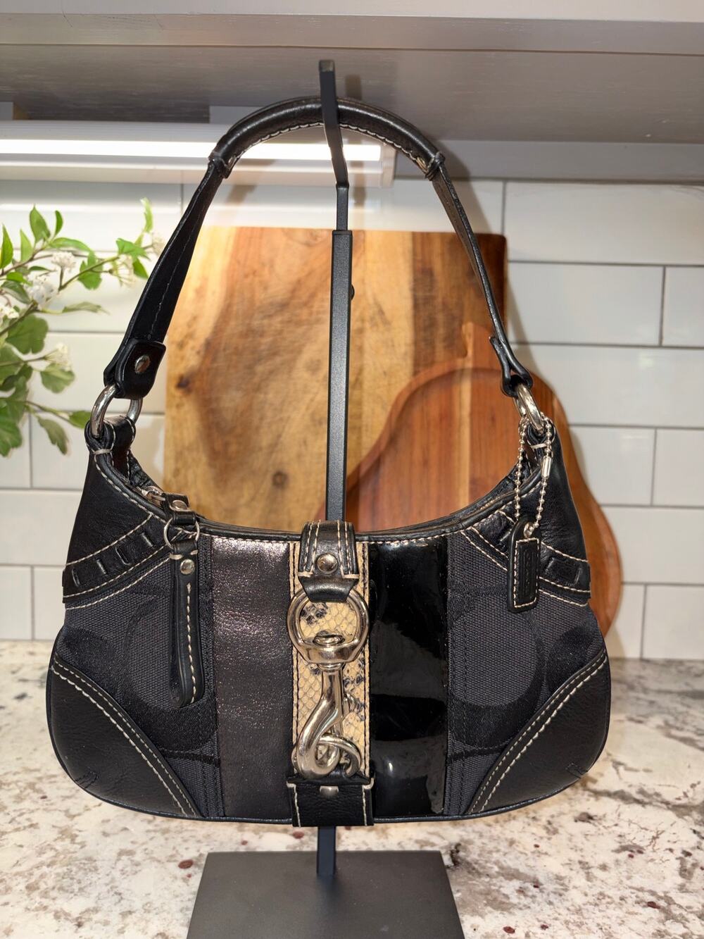Coach Hampton 10287 Y2K VTG Black Signature Mini Hobo Patchwork Bag Purse